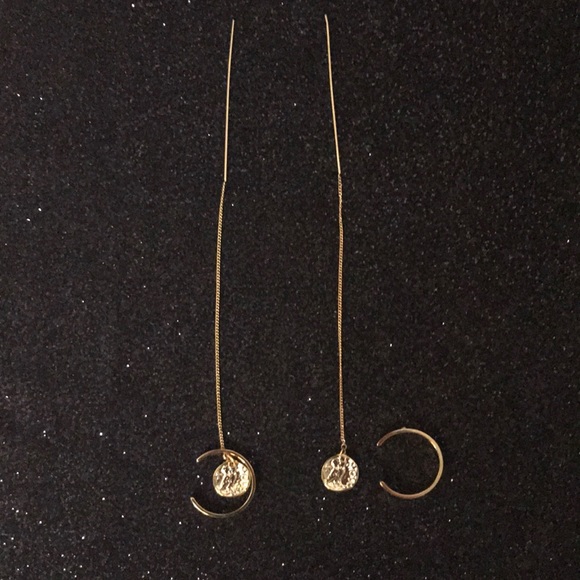 Crescent Moon Threader Earrings Gold Tone  BNWT - Picture 2 of 3